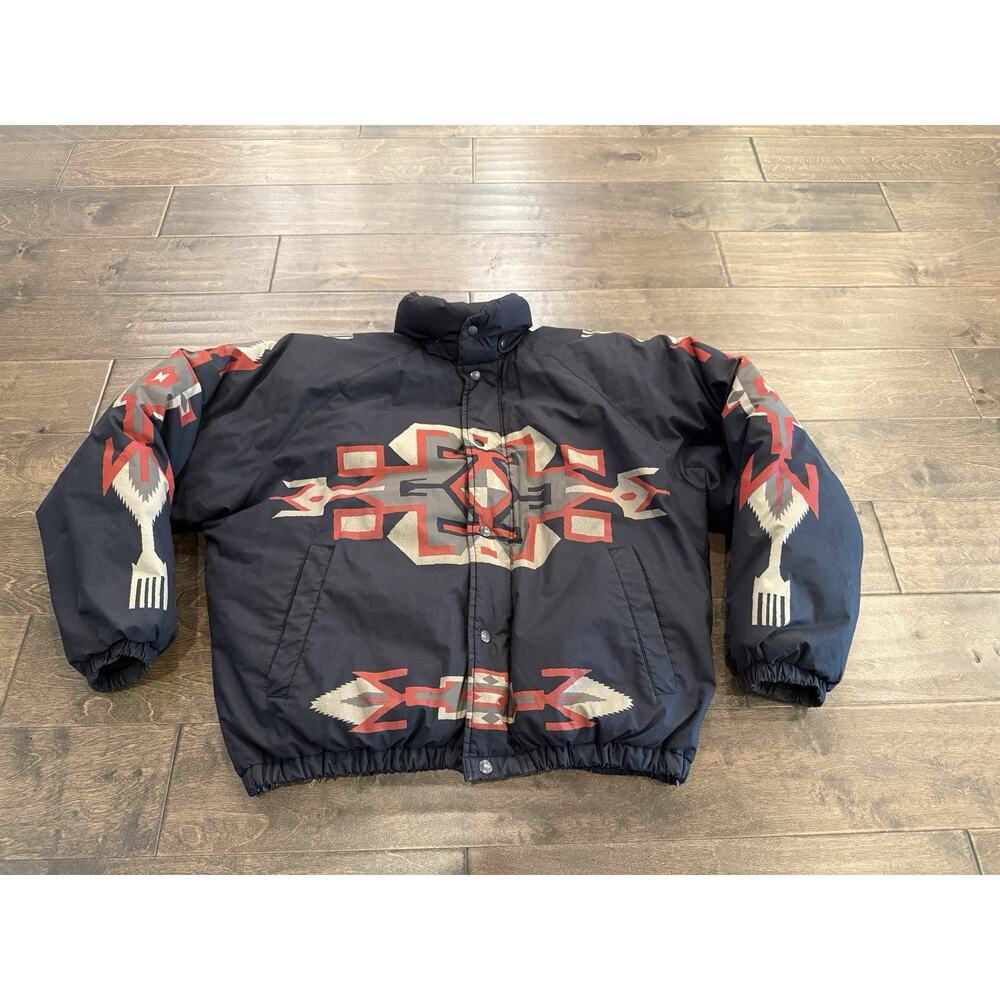 Vintage Ralph Lauren Mens Aztec Pattern Full Zip Puffer Down Jacket Size S SMALL - Picture 2 of 10